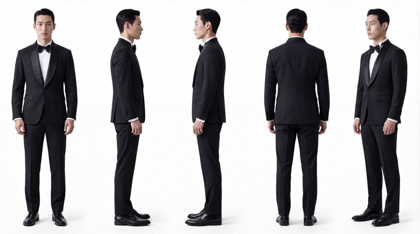 黑色礼服套装的五视图